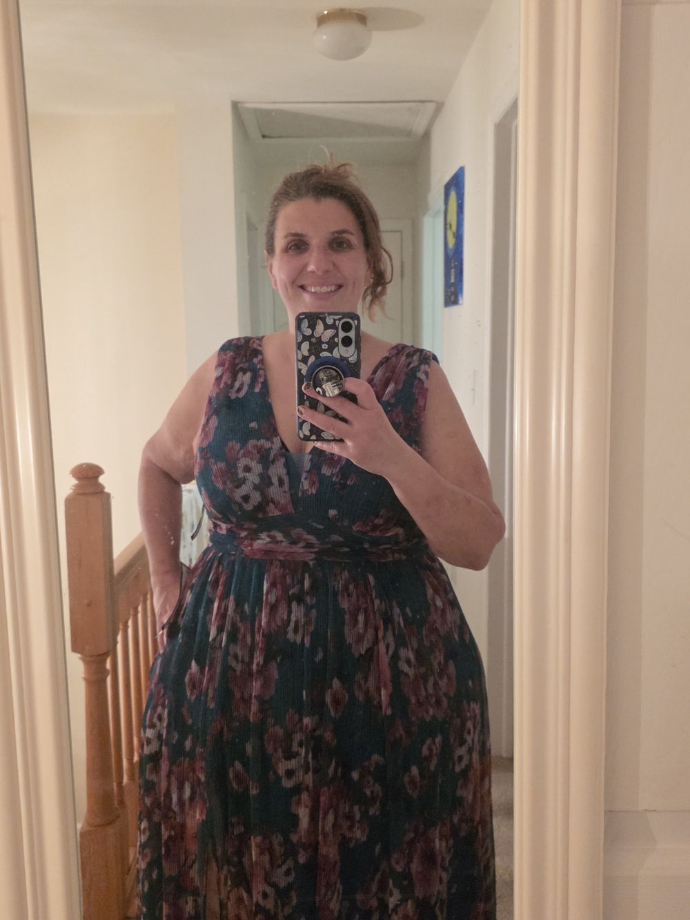 R&M Richards Plus Size Crinkle Pleated Floral Maxi Dress